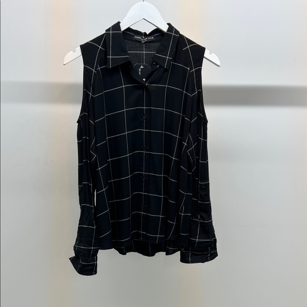 Generation Love Black Cold Shoulder Button Down Top